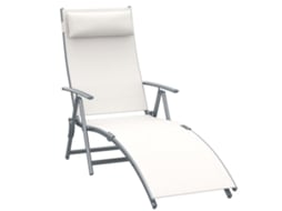 Espreguiçadeira Dobrável Aço e Textilene Cor Creme Branco 137x63,5x100,5 cm Outsunny