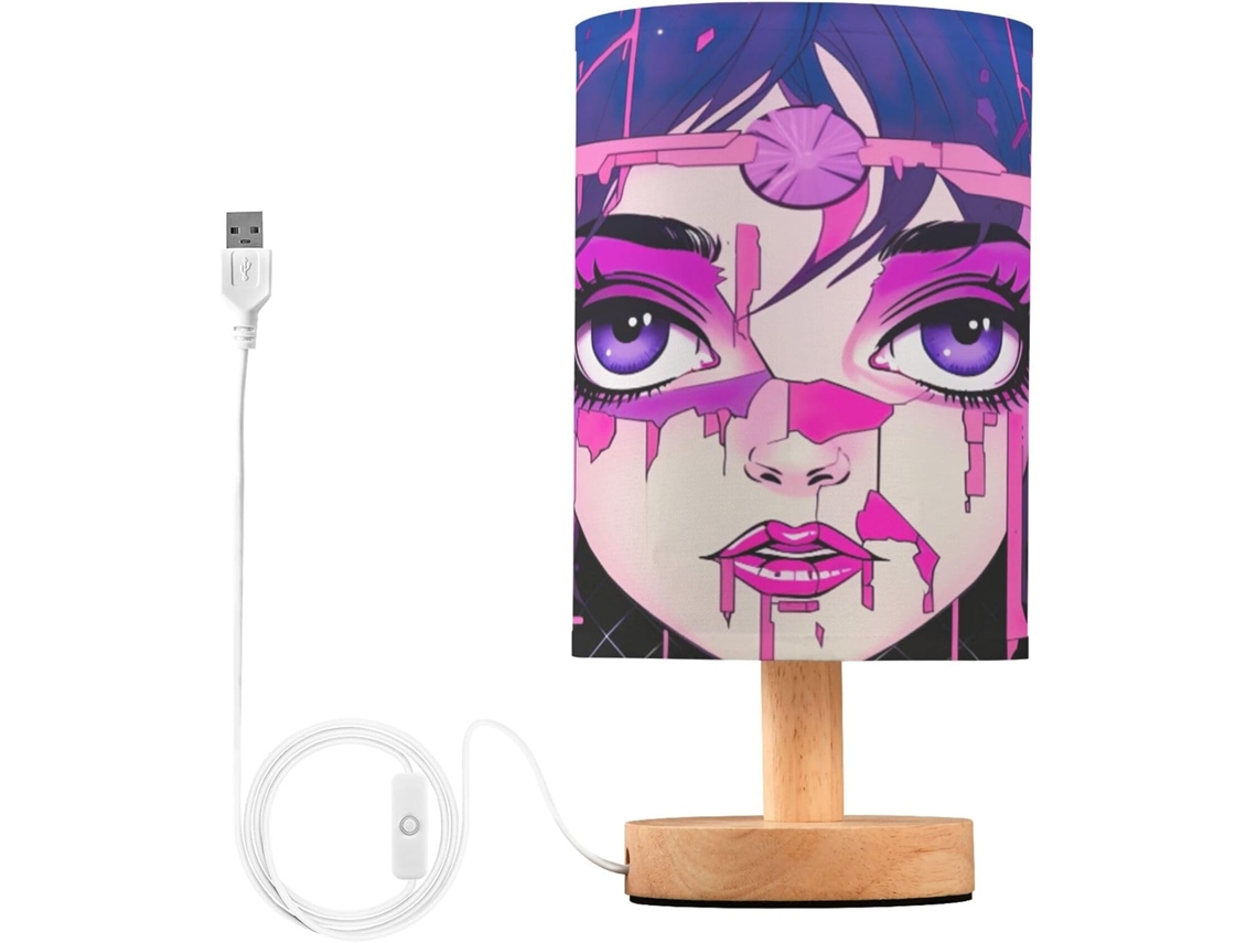 Luminária De Cabeceira Led Cool Girl Para Quarto, Luminária De Leitura Com Cúpula Tecido, Base De Madeira E Porta Usb