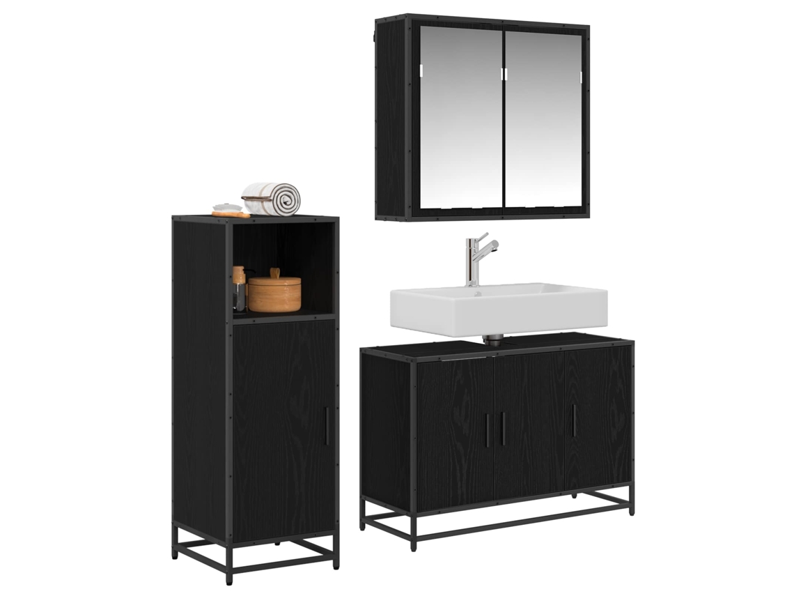 Conjunto de Móveis para Banheiro com Suporte 3 Peças Carvalho Preto MAISON EXCLUSIVE