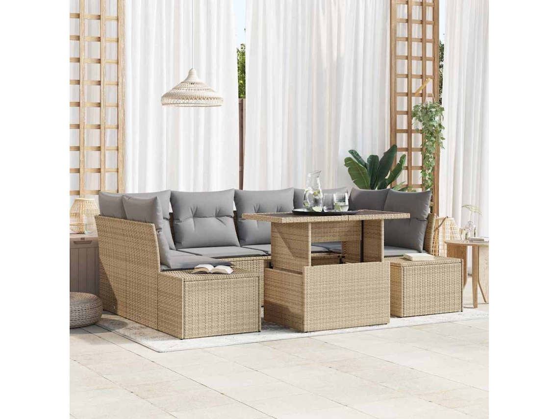 Vidaxl Conjunto De Sofás 7 Unid. Bege E Cinza Claro Vime Pe