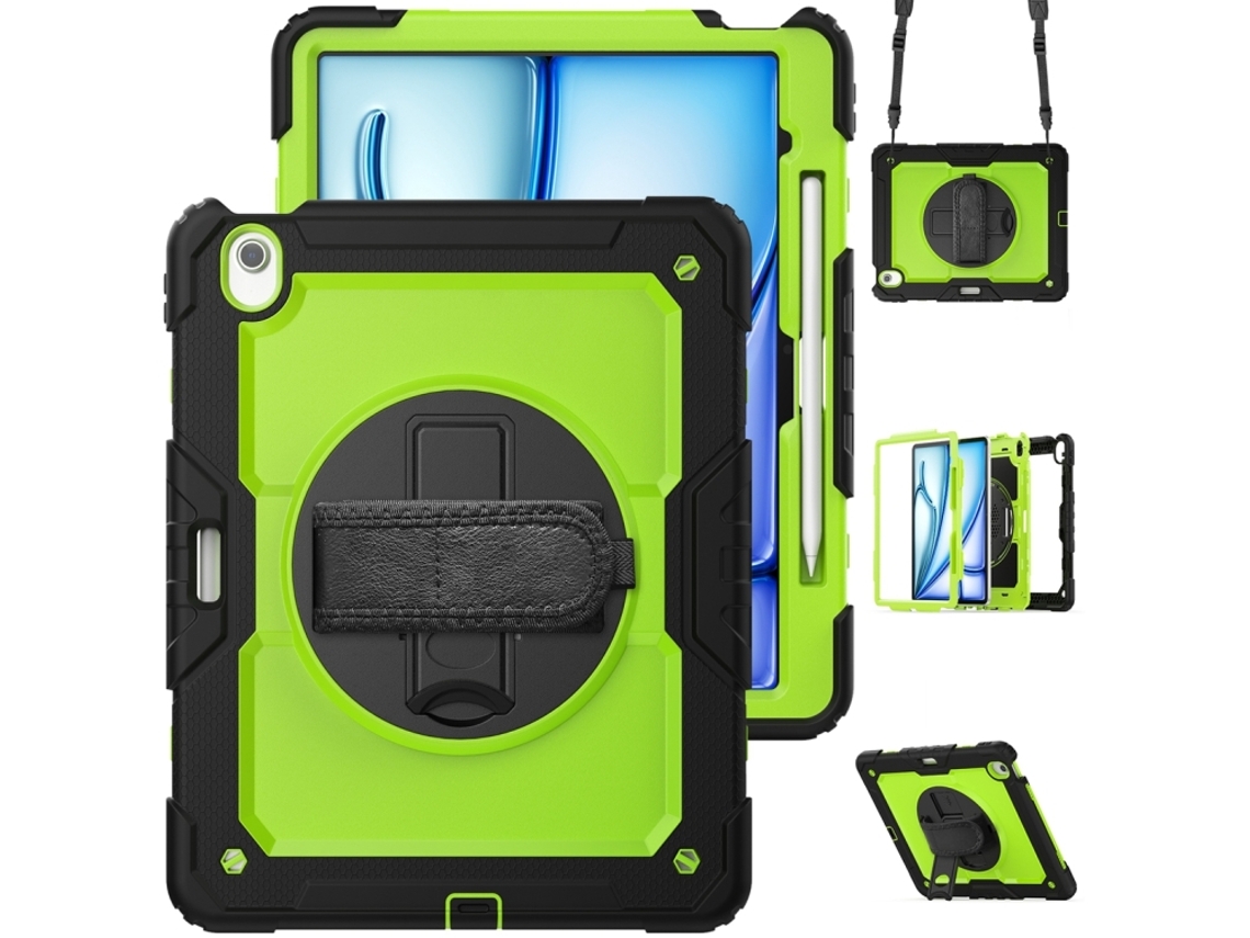 Capa Para Ipad Air 13 2026/2025/2024 13 Polegadas À Prova De Choque,com Suporte E Alça De Ombroverde-amarelo + Preto
