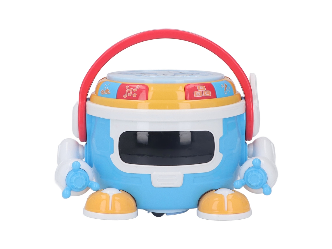 Ats brinquedo Robô Tambor para Bebê com Rotação de 360°, Música, Luz e Projeção, Brinquedo Educatsivo de Percussão Azul