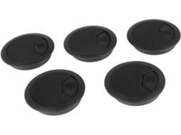 Conjunto de 5 tampões de plástico redondos com 70 mm de diâmetro.