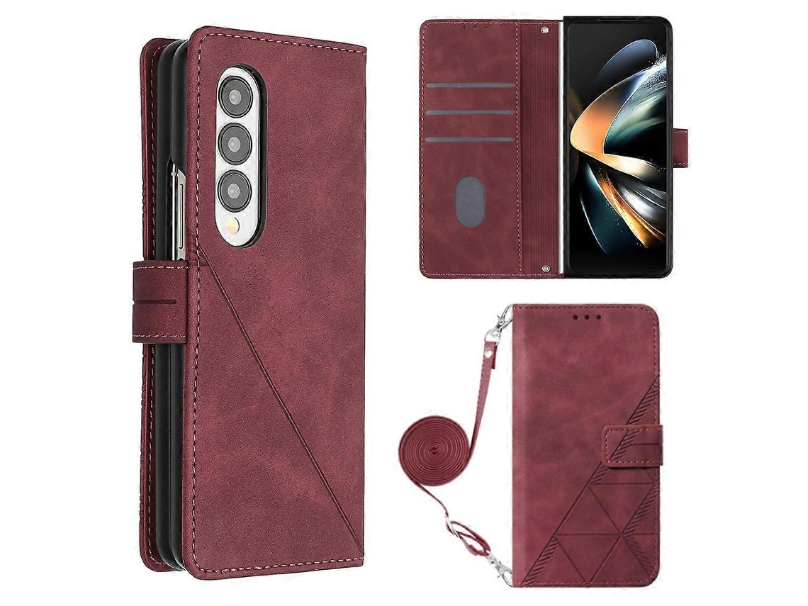Capa De Celular Dobrável Com Aba E Textura 3d Em Couro Para Samsung Galaxy Z Fold4 Crossbody