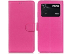Capa Lichia Cartões Design para Xiaomi Xiaomi Poco M4 Pro 4G HONGWE. Pele Magnética Premium Rosa