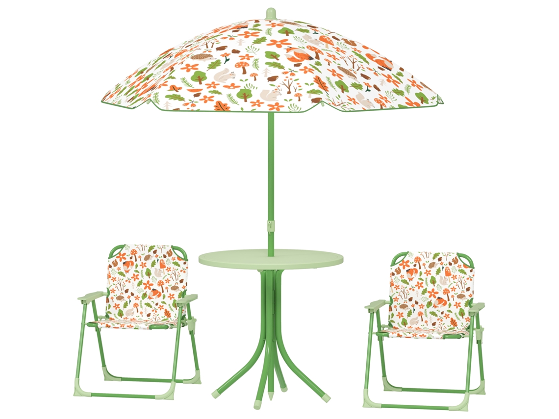 Conjunto Jardim Infantil 2 Cadeiras Mesa E Guarda-chuva Ajustável