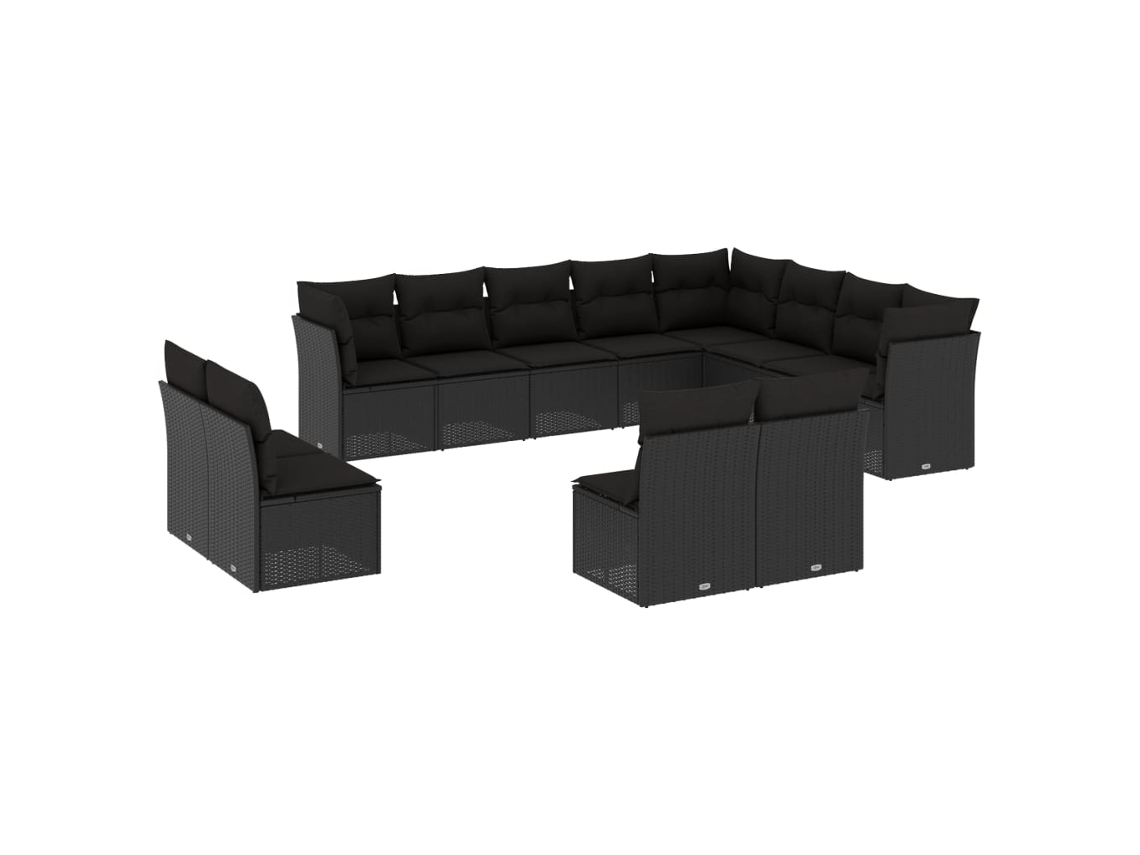 Conjunto de 12 Sofás de Jardim com Almofadões Vime Pe Preto MAISON EXCLUSIVE