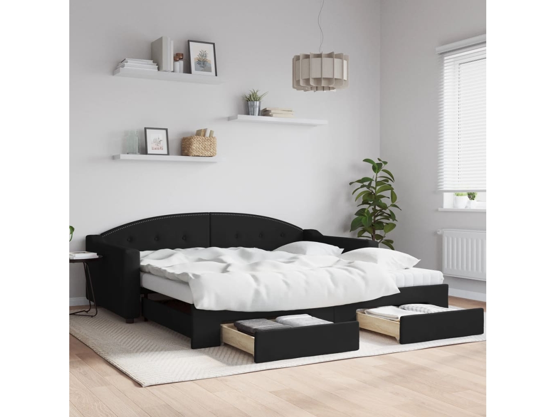 Vidaxl Sofá-cama Com Gavetão E Gavetas 100x200 Cm Tecido Preto