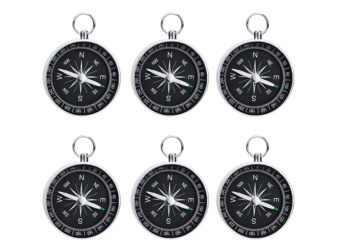 2026 6 Peças de Bússola Mini Portátil de Alumínio para Camping, Trekking, Presentes, Diy, Chaveiro, Navegação Precisa