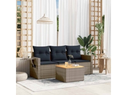 Vidaxl Conjunto De Sofá De Jardim Com 4 Peças E Almofadas Em Rattan Sintético Cinza
