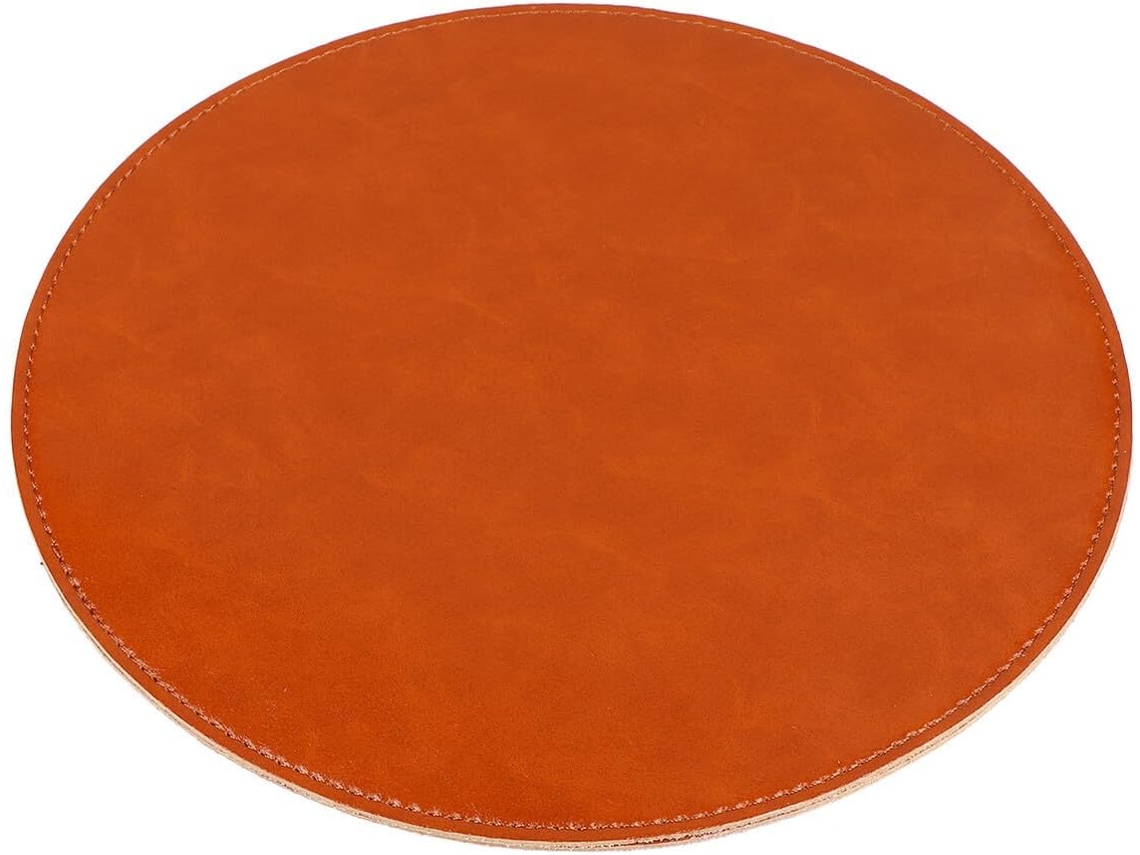 Mousepad Redondo De Couro Para Laptop E Jogos, Superfície Macia, Base Antiderrapante, Marrom, Para Escritório E Casa. Mousepad Redondo Gokoco