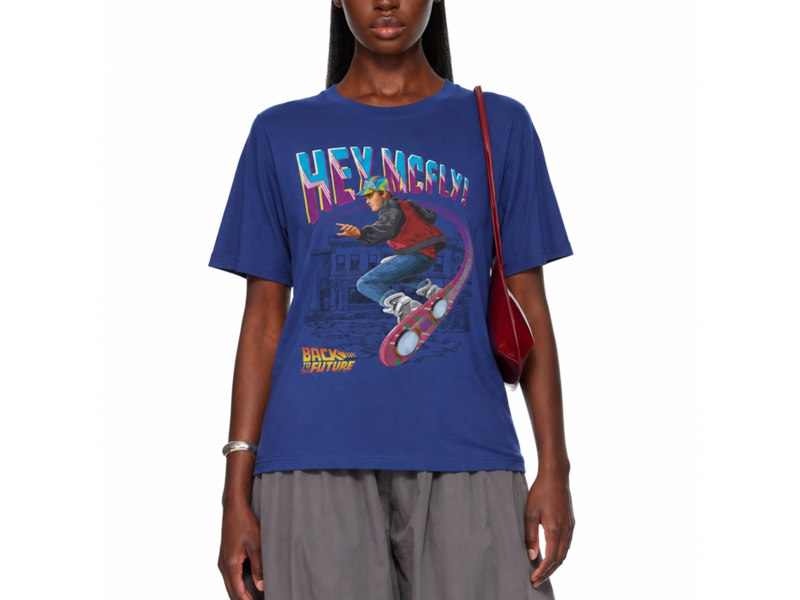 Rockinstone Back To The Future Movie Hey Mcfly Flying Hoverboard Solid Royal Adult T-shirt Size:l