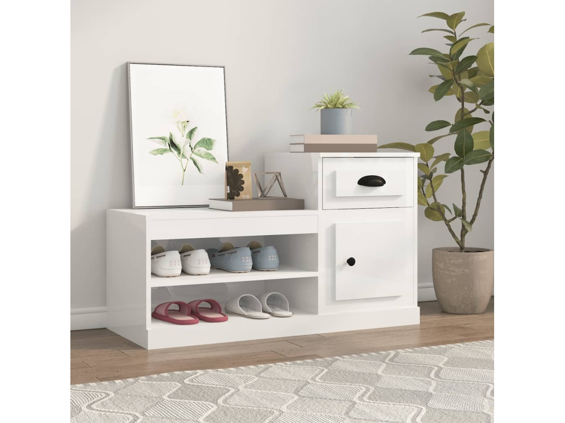 Vidaxl Sapateira 100x42x60 Cm Derivados De Madeira Branco Brilhante