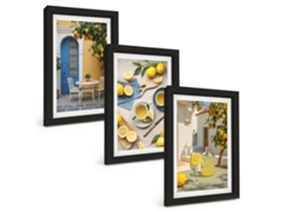 Um Conjunto De Imagens Decorativas Em Uma Molduralimões, Limonada, Portas Azuis Moldura Preta Pinturas De Quarto Espelharte (3 Peças 20x30 Cm)