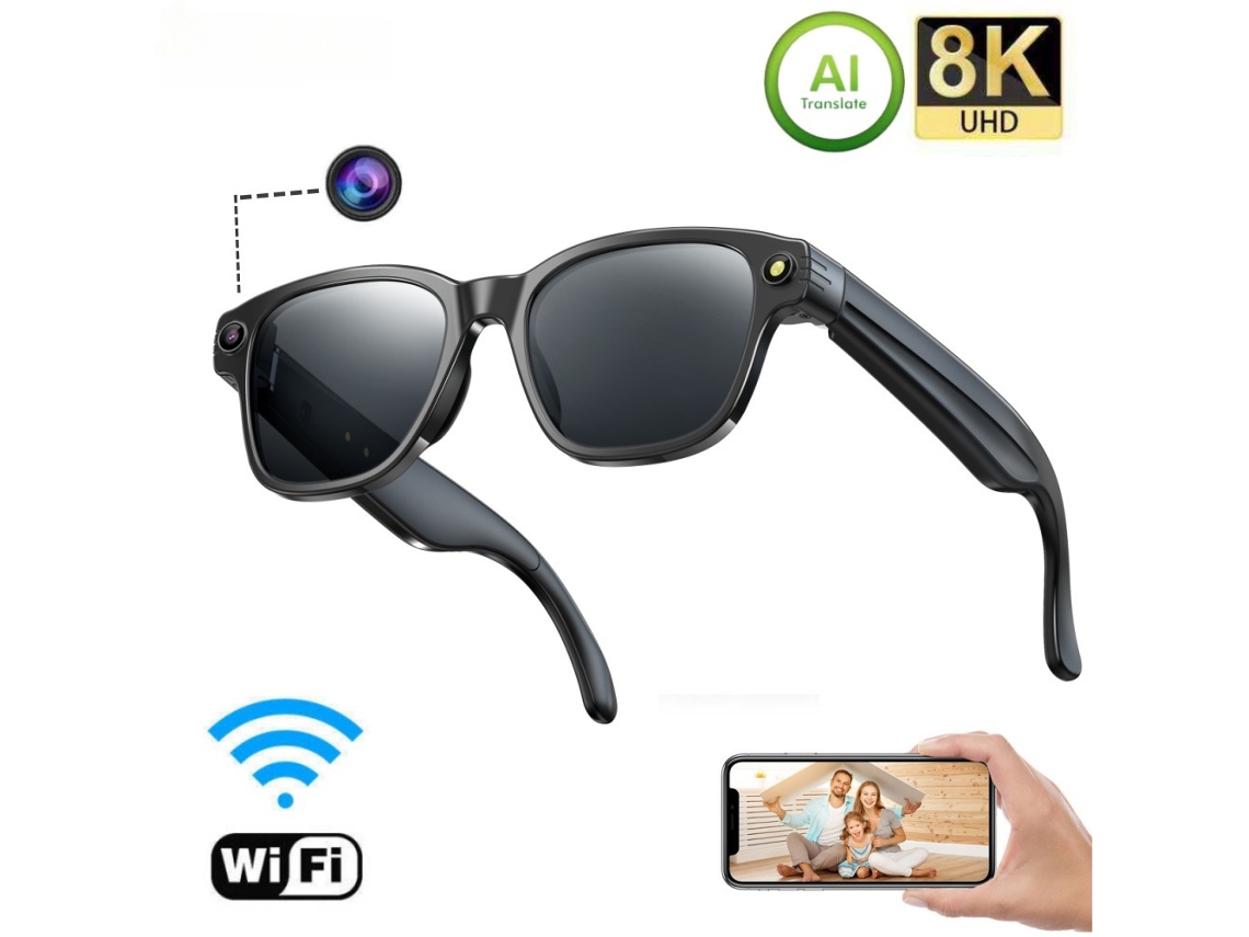 Smartglasses Com Câmera De 8 Mp, Tradução De Bate-papo Por Ia, Reconhecimento De Fotos E Chamadas Bluetooth (preto)