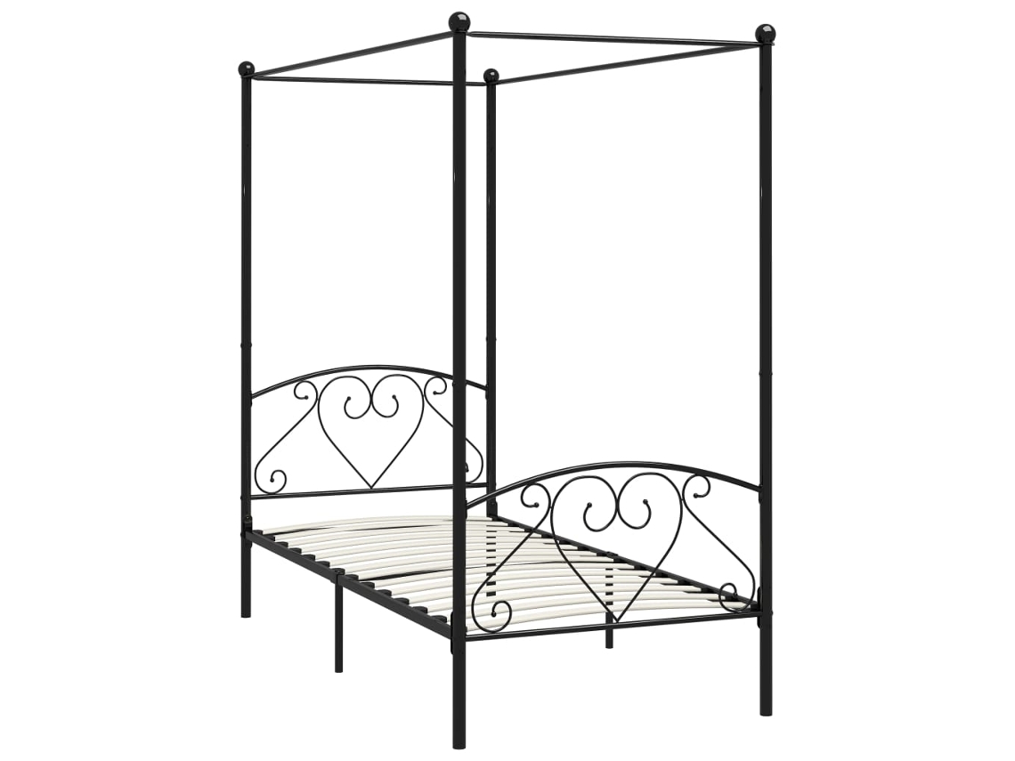 Cama De Solteiro | Cama De Adulto | Estrutura De Cama Com Dossel Metal Preto 90x200 Cm Wsd855128
