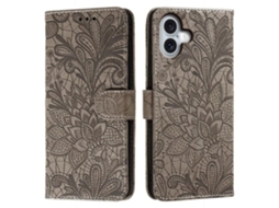 Capa Em Couro Pu Para Apple Iphone 16 Plus Cinzento