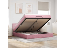 Vidaxl Cama Otomana Com Colchão Leds 180x200cm Veludo Rosa