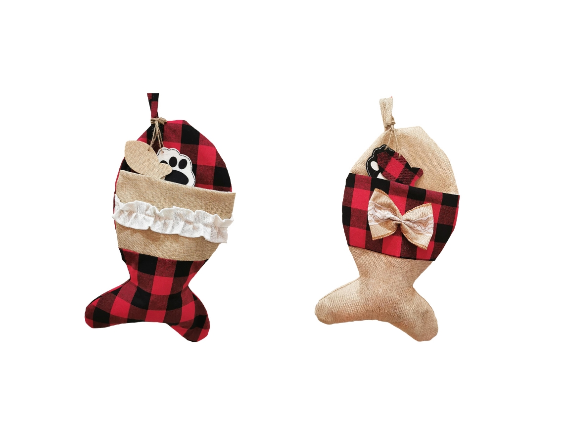 Conjunto de 2 Meias de Natal para Cães Formato de Osso/Pescado NEVEANCE
