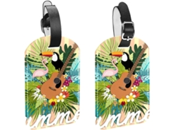Conjunto De 2 Etiquetas Bagagem Em Imitação Couro Com Estampa Flamingo