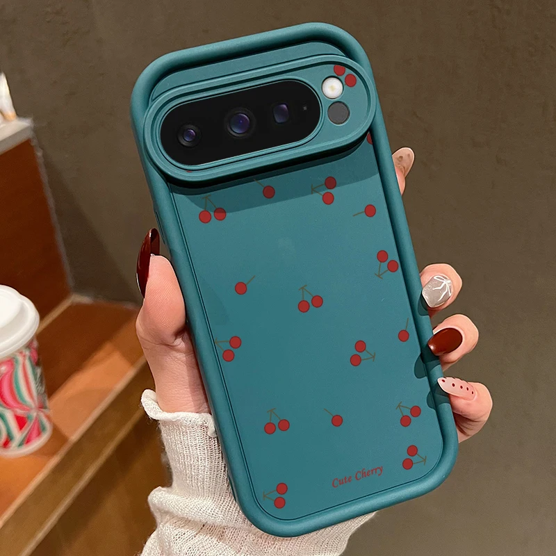 Capa De Tpu Azul Para Google Pixel 7 Com Estampa De Cereja Do Google, Capa Macia À Prova De Choque.
