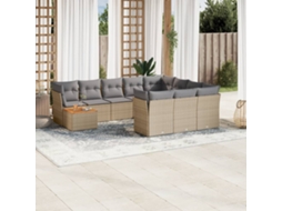 Vidaxl 11 Pcs Conj. Sofás Jardim C/ Almofadões Vime Pe Bege Misturado