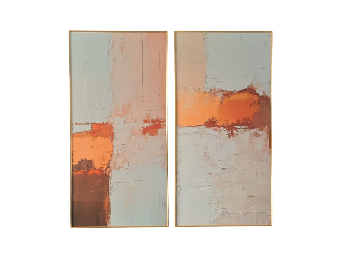 Pintura Home Esprit Branco Laranja Abstrato Moderno 80 X 3,5 X 160 Cm (2 Unidades)