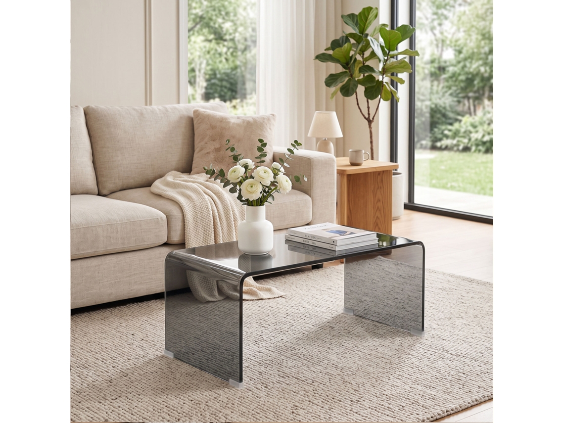 Mesa De Centro Em Vidro, Retangular, Cinzento Claro