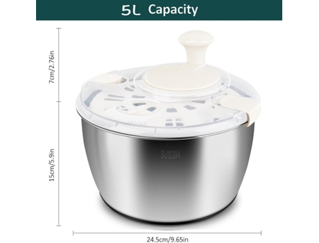 Salad Spinner Stainless Steel, Large 5l Capacity Beijiyi