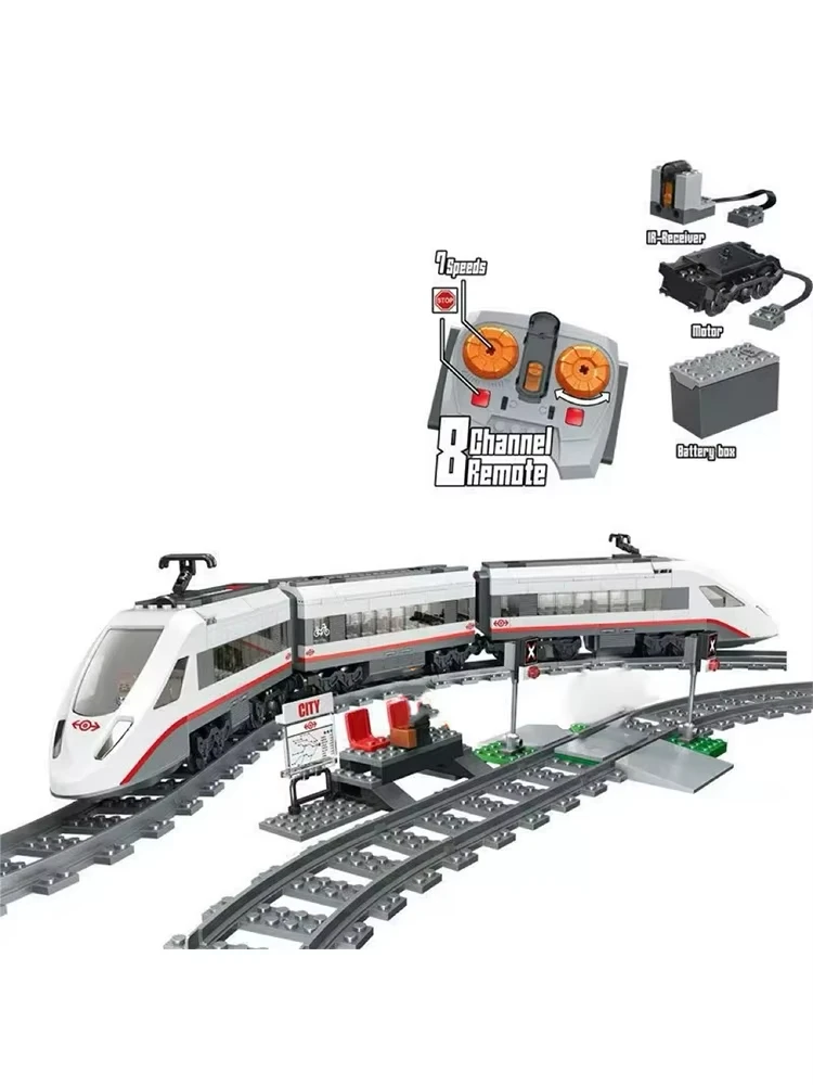 Trem De Passageiros De Alta Velocidade Controlado Por Controle Remoto, Brinquedo Educativo Infantil De Blocos Para Montar.