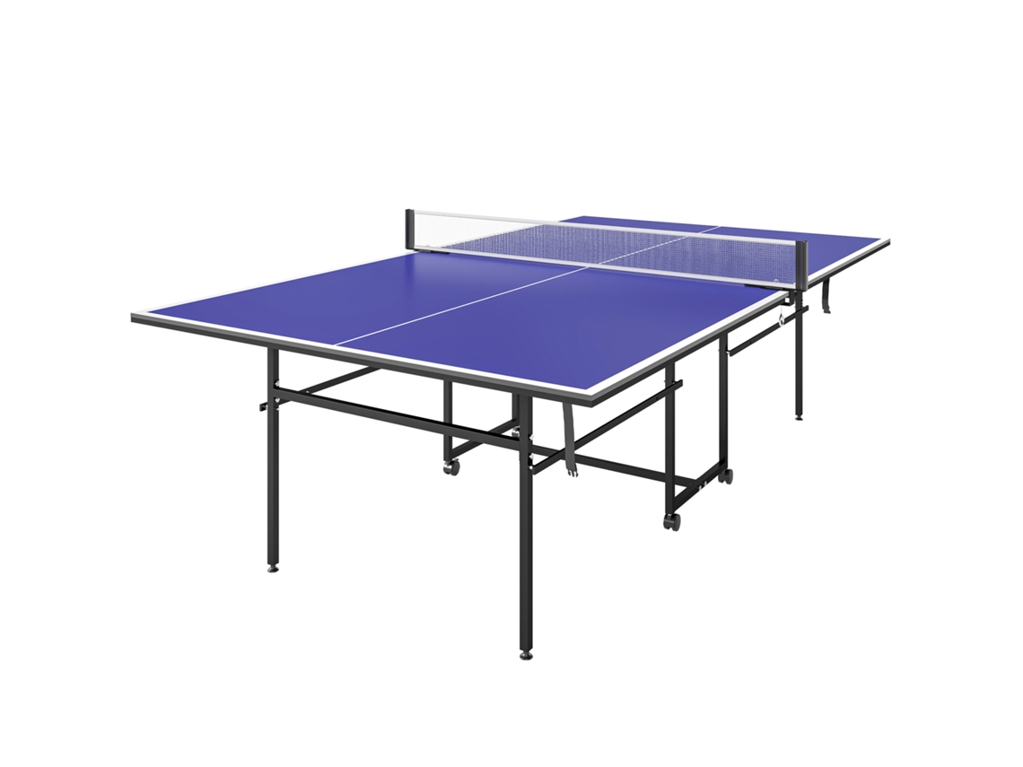 Mesa de Ping Pong Dobrável com 4 Rodas Rede 2 Raquetes e 3 Bolas para Interior e Exterior 274x152.5x75.5 Cm Azul FYNTERA EUROPA