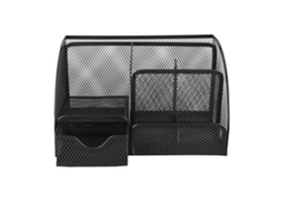 Organizador de Mesa de Escritório Multifuncional em Metal com 7 Compartimentos, Porta, Canetas e Gaveta, Preto BRILVIBERA