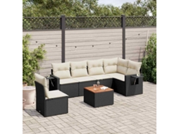Jogo de Sofá 7 Peças P/ Jardim C/ Almofadões Vime Pe Preto Dkd Home Decor
