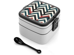 Lancheira Para Adultos Com Colher, Design Listrado Em Zigue Zague, Recipiente Fofo De Dois Compartimentos Para Alimentos