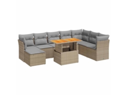 Conjunto 9 de sofás de jardim VIDAXL Bege Rattan / Vime(100 x 55 x 73 cm)