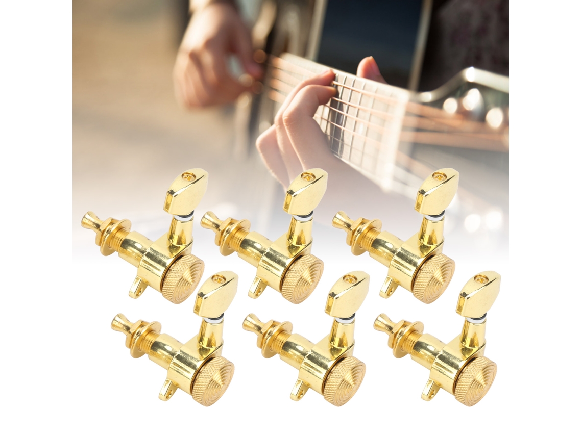 Conjunto de 6 Tarraxas de Afinação com Trava, Metálicas e Seladas, para Guitarra Elétrica AQUAFORGE (conjunto com 6 Tarraxas para a Esquerda)