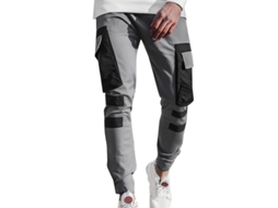 Calça Cargo Casual Masculina Rebe, Calça Esportiva de Corrida e Combate em Poliéster, Tamanho G, Cinza