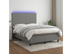 Vidaxl Cama Box Spring C/ Colchão E Led 140x200 Cm Tecido Cinza-escuro