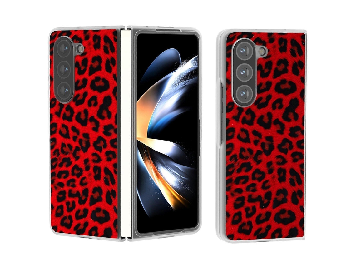 Capa De Couro Pc Antiderrapante Com Estampa De Leopardo Para Samsung Galaxy Z Fold6 5g