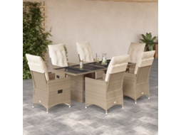 Vidaxl 7 Pcs Conjunto De Bistrô Para Jardim C/ Almofadões Vime Pe Bege