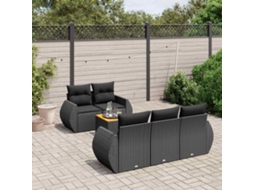 Vidaxl 6 Pcs Conjunto Sofás De Jardim C/ Almofadões Vime Pe Preto