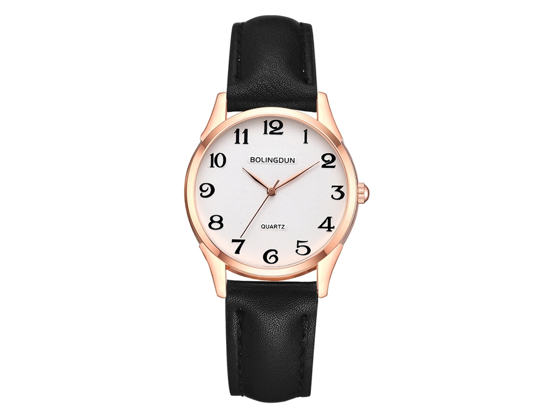 Relógio de Pulso de Quartzo Moda Leisure com Moldura Ouro Rosa e Mostrador Branco Pequeno