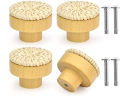 Conjunto De 4 Puxadores De Gaveta Em Rattan Natural Youth.