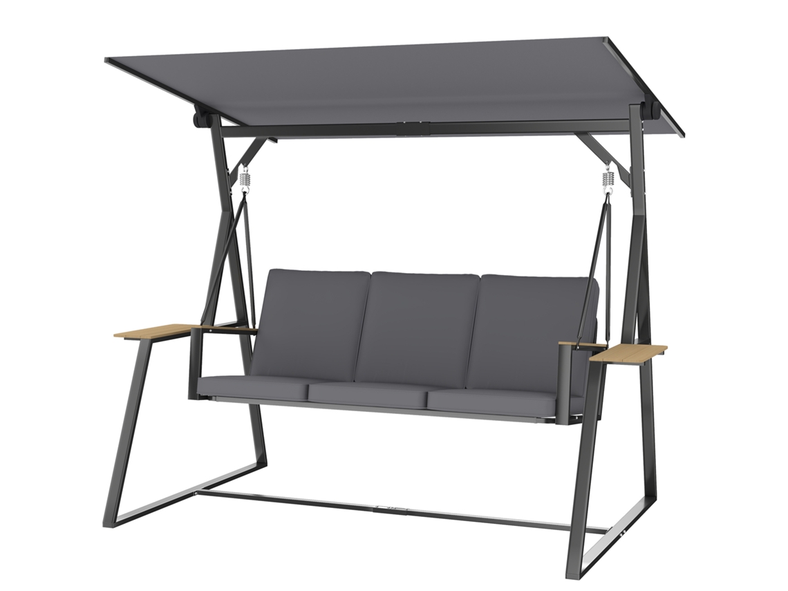 Toldo Ajustável para jardim 3 lugares com bandejas almofadas e estrutura metálica 360kg BTFORUS