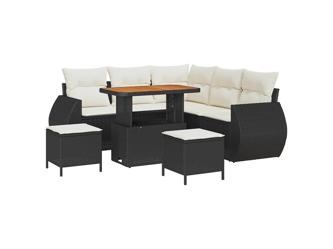 Maison Exclusive - Conjunto De Sofá De Jardim 8 Pcs Preto E Creme Vime Pe