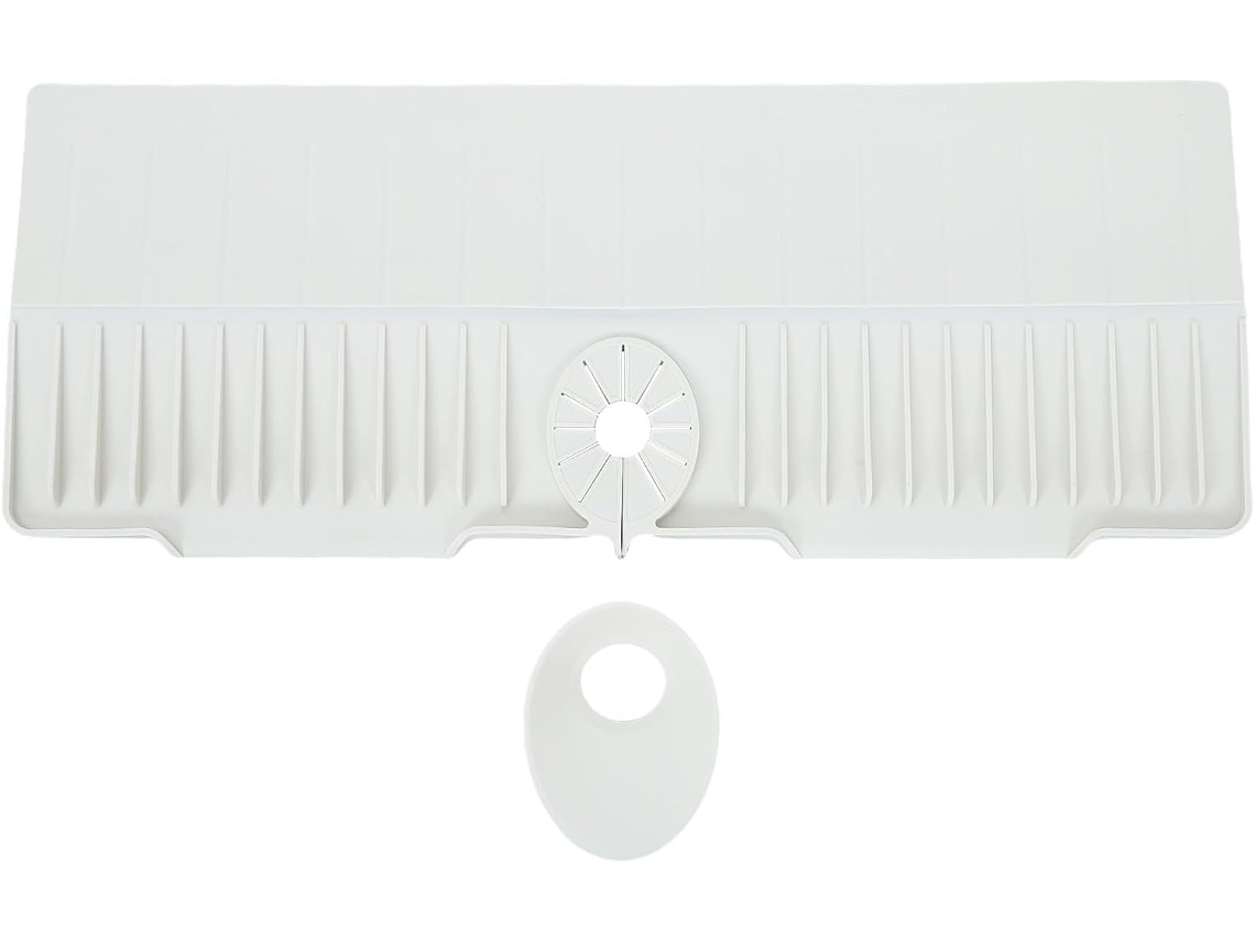 Protetor de silicone para pia de cozinha Ibasenice, tapete de drenagem de água inclinado 61 x 23 cm, suporte para esponja