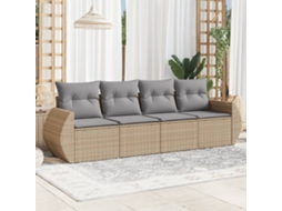 Vidaxl 4 Pcs Conjunto De Sofás Para Jardim C/ Almofadões Vime Pe Bege
