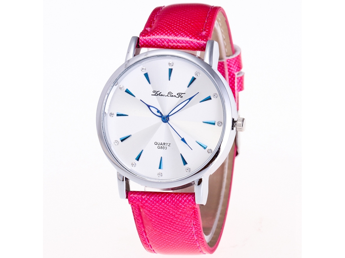 Relógio de Pulso Feminino Zhoulianfa Quartzo Pulseira de Couro Pu Rosa Leisure