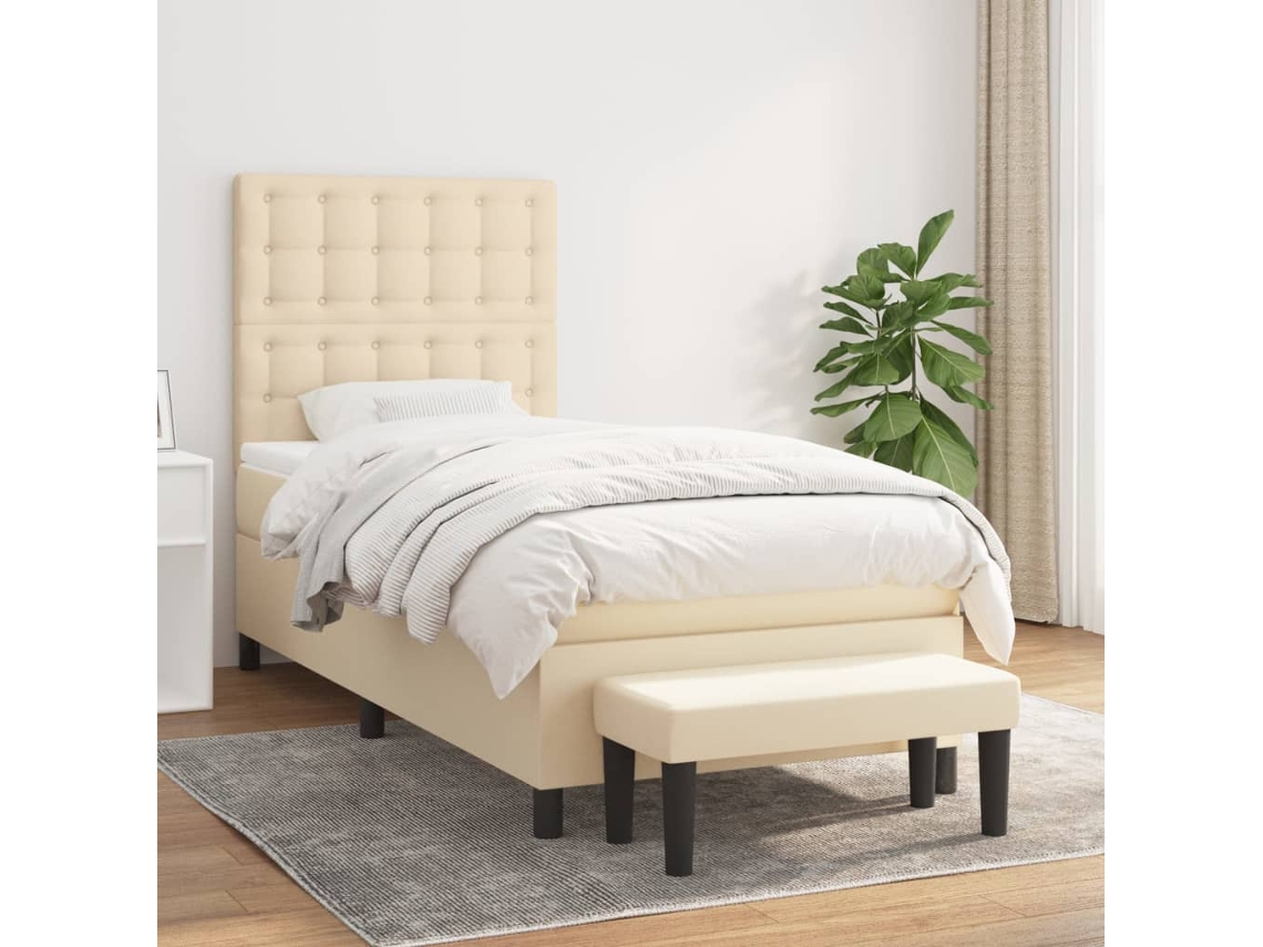 Cama Com Molas/colchão 90x200 Cm Tecido Cor Crème