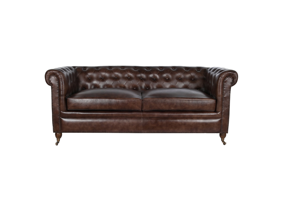 Sofá Chesterfield em Couro, 3 Lugares, Marrom Escuro, 190x77x80cm ALEXANDRA HOUSE LIVING